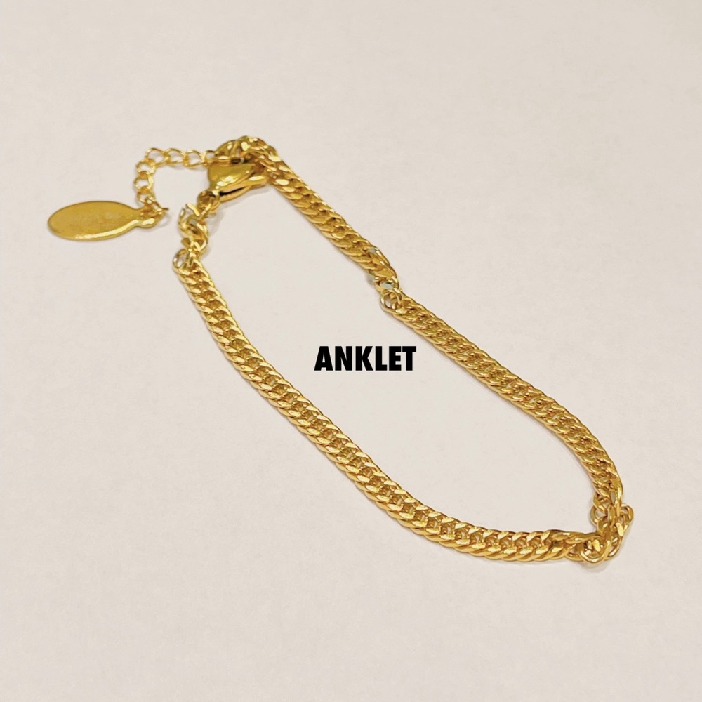 Anklet -Gold Cuban curb chain waterproof  18k gold plated on stainless…